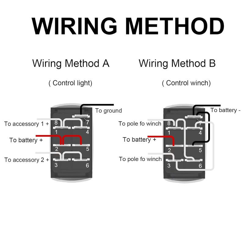Weasch Up Down Carling Motor Polarity Reverse Momentary Rocker Switch, (ON) Off (ON) DPDT 7 Pin, 20A 12V 10A 24V, with Jumper Wires for Car Boat Truck Trailer, Blue - Image 4